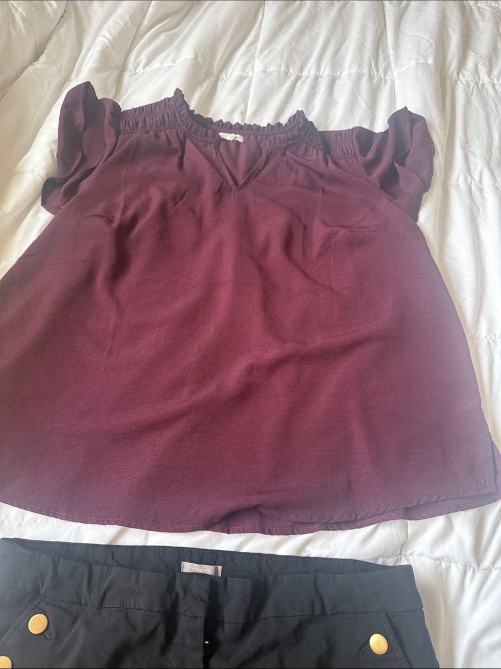 Maurices Burgundy Off-Shoulder Ruffle Sleeve Top